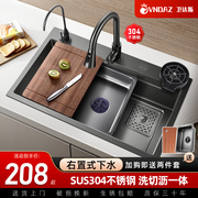 厨房水槽大单槽304不锈钢，洗菜盆家用加厚纳米洗碗池台下盆洗菜池