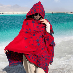 海边旅游穿搭披肩女青海度假防晒拍照必备围巾外搭两用超大沙滩巾