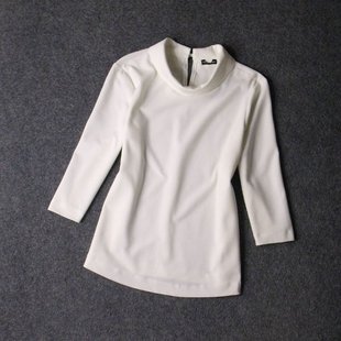 1511-德国大码小立领套头，七分袖白领，通勤ol白衬衫气质上衣