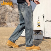 jeep吉普牛仔裤男士夏季2024宽松复古长裤子美式纯棉直筒男裤
