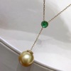 澳洲白珠项链祖母绿镶嵌南洋金珠吊坠孔雀绿珍珠可调节锁骨链女款