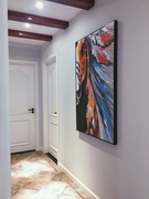竖版大幅创意马数字油彩画北欧现代美式客厅过道玄关装饰画马