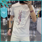 TT21夏季男士温州欧版修身潮流刺绣印花烫钻丝光圆领短袖T恤