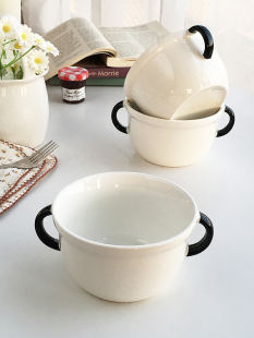 Annie Garden  大厂订单  欧式可爱黑白双耳陶瓷碗杯宝宝饭碗水杯