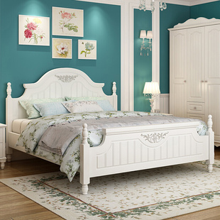 韩式床田园床高箱储物床，公主床双人床白色欧式床，板式床主卧家具