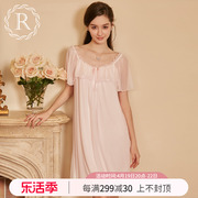 rosetree宫廷风睡裙女夏季短袖性感，蕾丝法式复古睡衣2024年