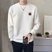 高级感暗b花纹卫衣男士冬季韩版修身加绒加厚潮流圆领长袖T恤