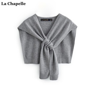 拉夏贝尔/La Chapelle针织披肩女韩版纯色叠搭衬衫交叉款打结坎肩