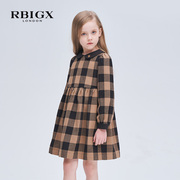 RBIGX瑞比克童装冬季设计感百搭休闲女童娃娃领长袖连衣裙