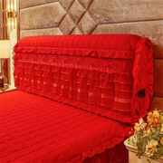 结婚喜庆大红色纯色公主蕾丝床，头套全包靠背，床头罩布艺防尘罩