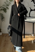韩国高端黑色加厚双面羊毛羊绒，大衣加长款西装领白色毛呢外套女