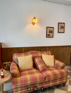 苏格兰格子布艺单人老虎椅法式复古田园风格美式乡村定制书房沙发