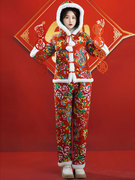 东北大花棉袄女冬季2023中国风红色，加棉加厚棉服民族风棉衣