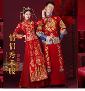 秀禾唐装婚礼服红色新郎结婚礼服，古装新娘嫁衣，龙凤褂中式婚纱摄影