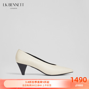 lkbennett2023年白色尖头单鞋，女低跟真皮，锥形跟高跟鞋