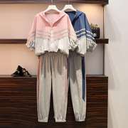 纯棉运动风休闲套装女2023年夏季洋气时尚宽松显瘦卫衣两件套