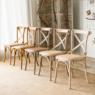 木椅子靠背椅实木法式复古椅子，家用经济型橡木椅子，美式餐椅叉背椅