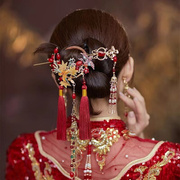 红色新中式新娘头饰秀禾敬酒服发饰简单大气结婚礼服旗袍发簪复古