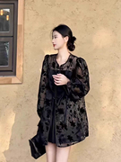 新中式国风女装2024高级感黑色防晒衬衫蕾丝空调衫防晒衣开衫