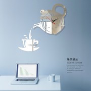 Coffee teapot DIY 3D Number Wall Clock Mirror er Home Office