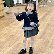 2024春季童装韩版童装女童，气质小香风，钉珠外套花边外套