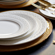 纯白色陶瓷深口盘子菜盘家用2023浮雕碟子高级感餐具碗碟套装