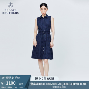 Brooks Brothers/布克兄弟女士夏气质镂空设计无袖收腰衬衫连衣裙