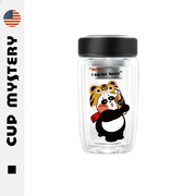 美国cupmystery双层水杯子国潮，卡通熊猫耐热时尚商务高硼硅玻璃杯
