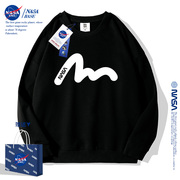 NASA男童圆领卫衣春秋款薄2023秋装女童儿童装黑色上衣外套潮