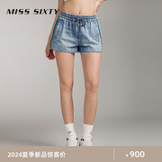 Miss Sixty2024夏季牛仔短裤女松紧腰复古运动风撞色高腰显瘦