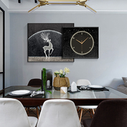 现代轻奢客厅装饰画带钟表挂钟沙发背景墙挂画高档叠拼画餐厅墙画