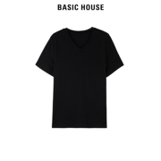 Basic House/百家好纯色短袖t恤女2024夏季正肩内搭打底衫