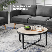 美式铁艺实木圆形茶几客厅家用小户型，现代简约设计感创意实木矮桌