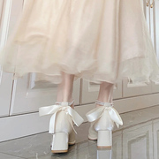 仙女风白色玛丽珍单鞋，女夏2023小众，设计粗跟法式少女高跟凉鞋