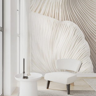 北欧风3d立体壁纸客厅沙发壁画简约美式蘑菇白色墙纸卧室背景