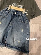 韩国童装男童牛仔短裤个性小破洞23夏季儿童，五分裤中大童女童裤子