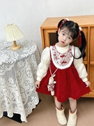 女童加绒裙子过年服冬季婴儿童装女宝宝拜年中国风连衣裙周岁礼服