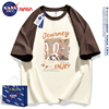 NASA联名夏季重磅纯棉短袖T恤女2024美式休闲宽松百搭拼接插肩袖