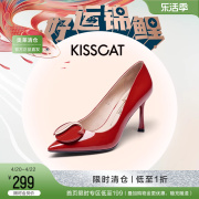 接吻猫秋季时尚新中式锦鲤婚鞋约会气质尖头细跟高跟鞋浅口单鞋女