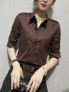 长袖衬衫女2023秋季修身韩版时尚，工作服工装上衣气质职业衬衣