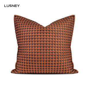 现代简约轻奢橘色麂皮绒编织纹理靠垫抱枕沙发客厅样板房方枕