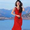 Ckapo Rouje法式复古红色波点连衣裙女夏季绝美超仙吊带长裙
