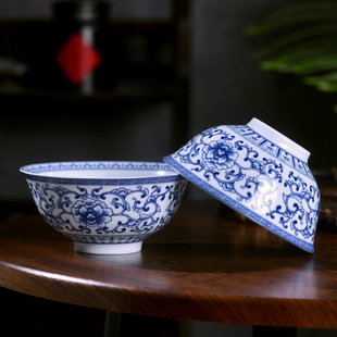 正宗景德镇青花瓷碗中式家用高温，陶瓷饭碗大汤面，碗釉中彩餐具单碗
