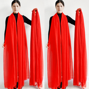纯色雪纺沙滩巾女3米超大中国红丝巾，长款红色纱巾秋冬季披肩围巾