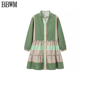 BBWM  欧美女装时尚宽松休闲定位花长袖连衣裙