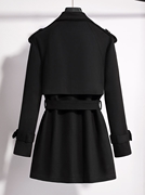 丝柏舍黑色长袖收腰大衣，2023冬装女装时尚修身显瘦休闲外套
