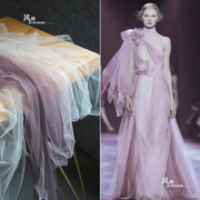 紫酱渐变白网纱布料薄款透视飘逸时装婚裙纱布料创意设计师面料