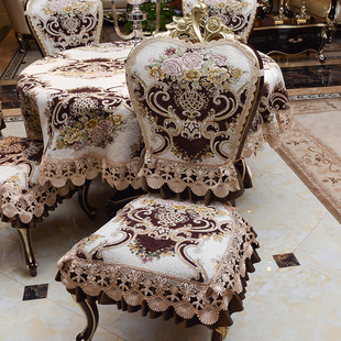欧式餐椅垫高档奢华椅子，背防滑美式椅垫套餐桌圆形桌布茶几套四季