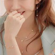 2022韩版3件套不锈钢金色银色长流苏珍珠项链耳环套装