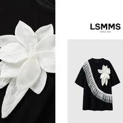 lsmms浪漫玫瑰夏季时尚蕾丝花边，立体花朵短袖，长款t恤403
